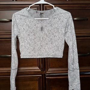 Gymshark Fleur Texture Long Sleeve Crop - Charcoal Marl